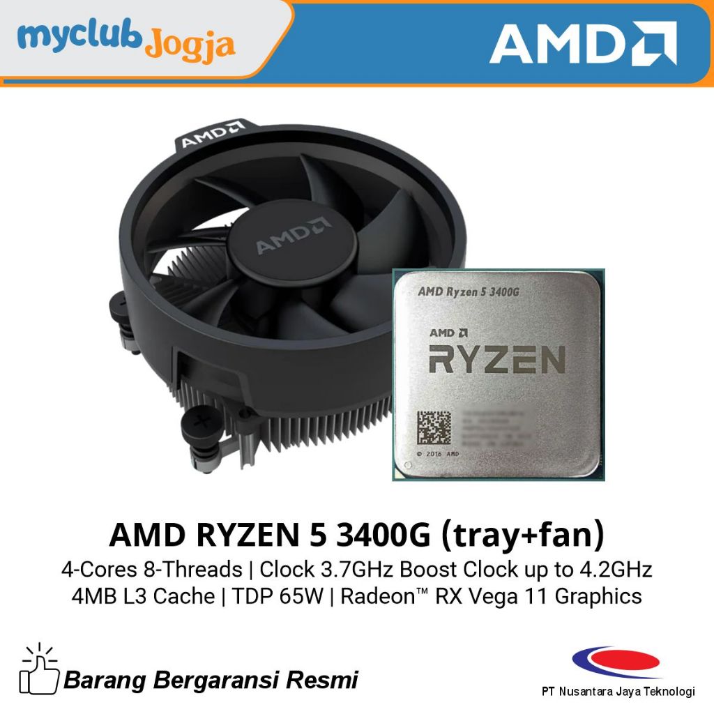 Processor AMD Ryzen 5 3400G Tray+Fan AM4 dengan VGA Radeon RX Vega 11