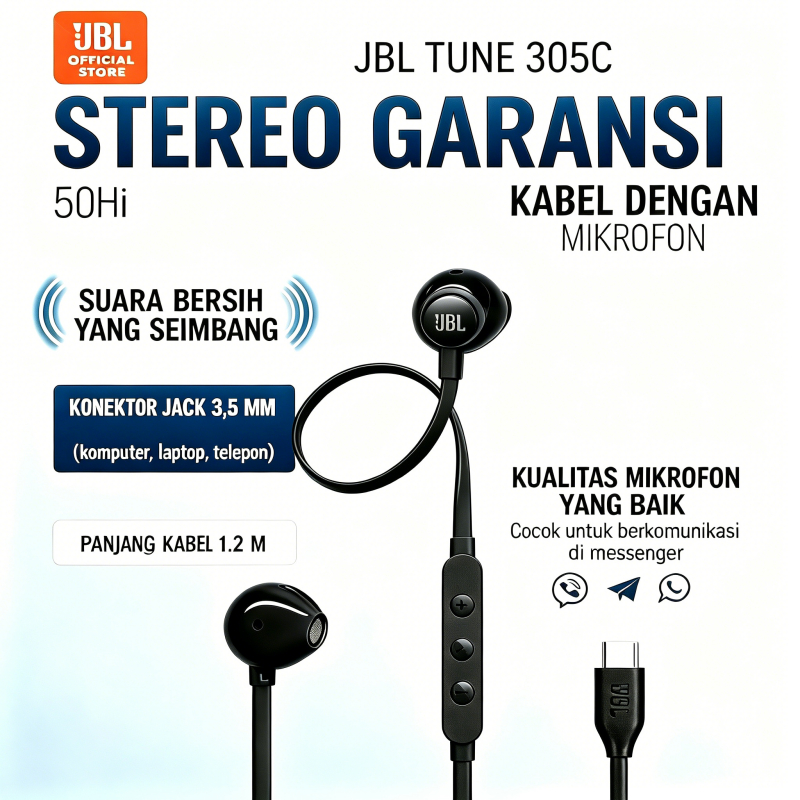 [COD]JBL Tune 305C Original USB C Wired Hi-Res Earbud Headphones