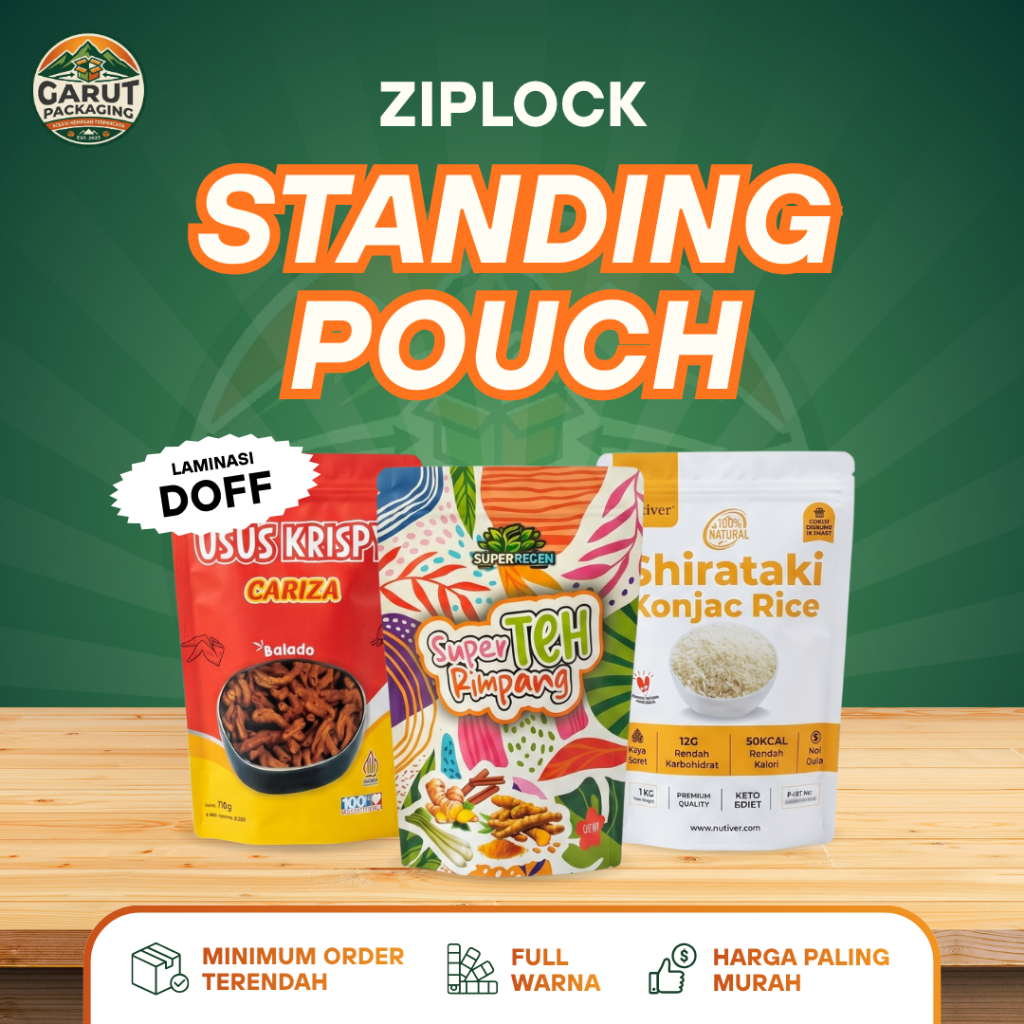 Standing Pouch Custom Ziplock Laminasi Doff Kemasan Custom Plastik Makanan Ringan Kopi Print