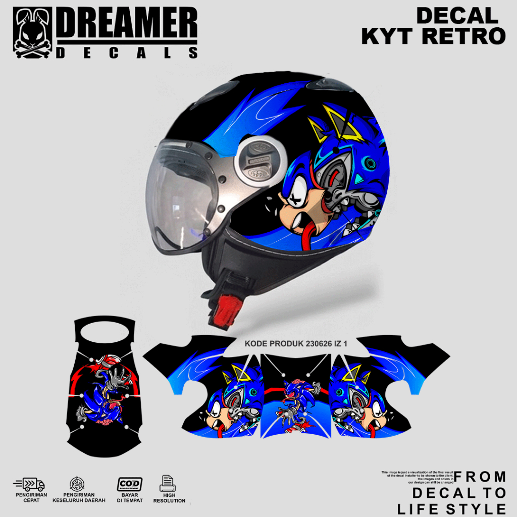 Dreamer Decals Sticker Stiker decal helmt KYT RETRO helm kyt motif sonic kode produk KR 230626 IZ 1A