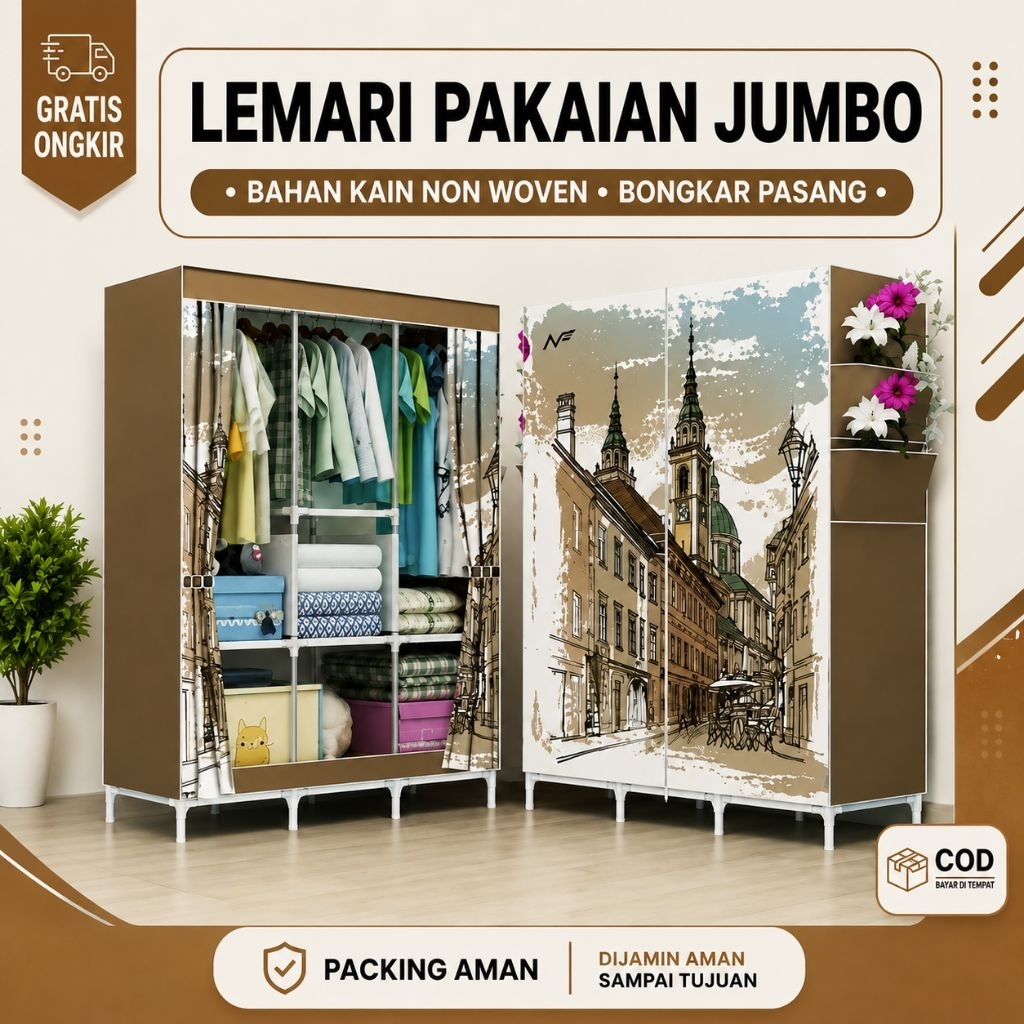 lemari pakaian kain portable ukuran  jumbo lemari pakaian jumbo / LEMARI JUMBO