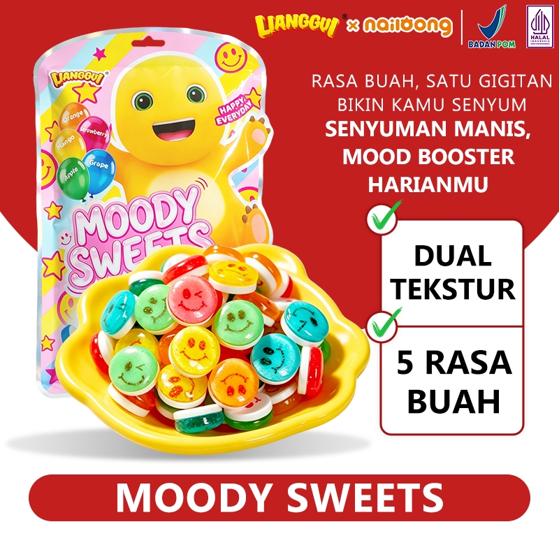 LIANGGUI Moody Sweets Permen Smile Candy Rasa Buah Asam Manis Lembut Cemilan Anak Snack Viral