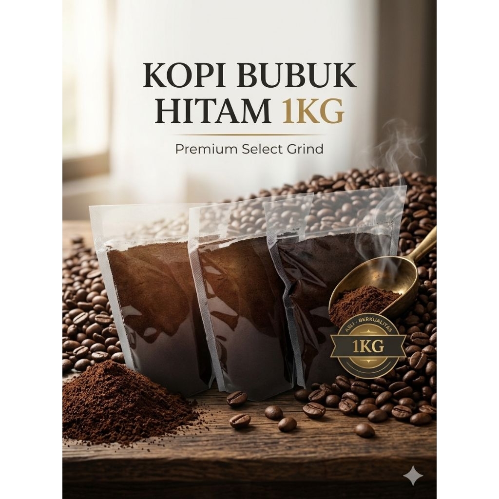1KG KOPI BUBUK HITAM BERKUALITAS ASLI 100% - KOPI BUBUK HITAM 1KG - KOPI BUBUK ROBUSTA 1KG