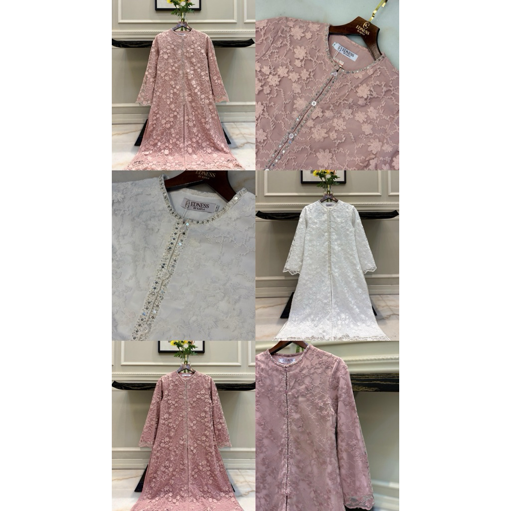 Long Tunik bahan organza Bordir +  furing mix fayet ori By Edness Kayla(tunik saja)