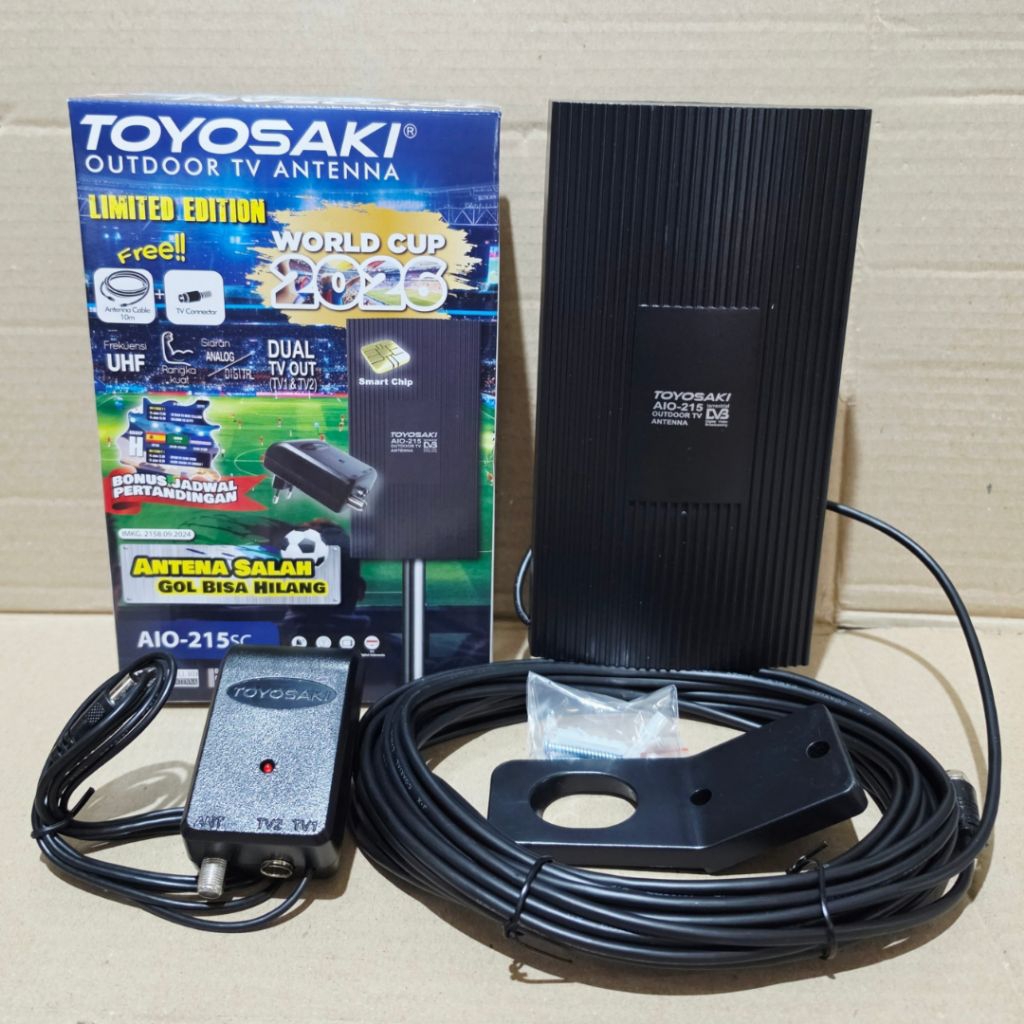 Toyosaki AIO215 SC Antena Digital Indoor / Outdoor dengan Kabel 10 Meter untuk Decoder DVB & STB Ser