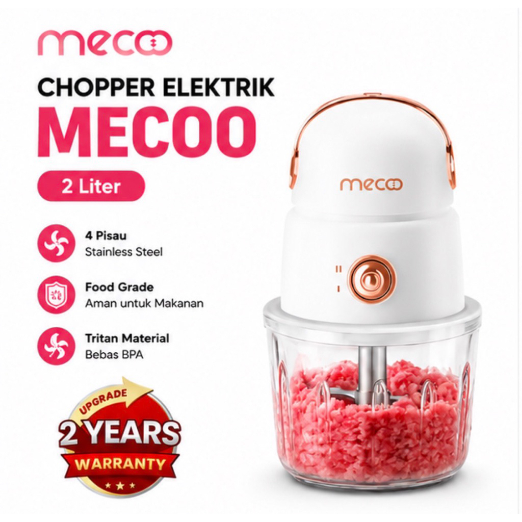 MECOO Most Aesthetic Chopper 2 in 1 Food Chopper Elektrik Blender Daging Bumbu MPASI Kaca Tritan