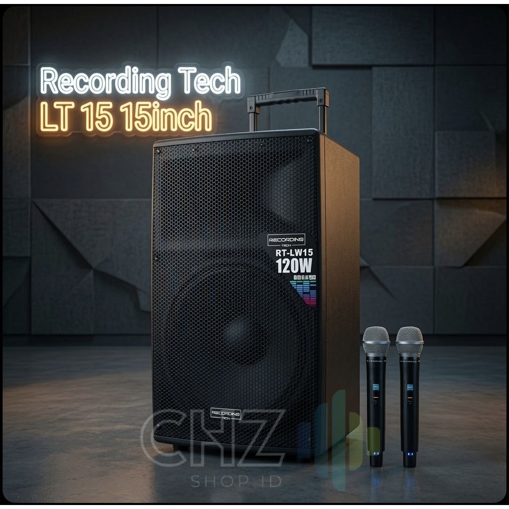 Recording Tech RT-LW15 Portable Wireless Speaker Aktif 15 Inch Trolley 120W Meeting Karaoke Aki Rech