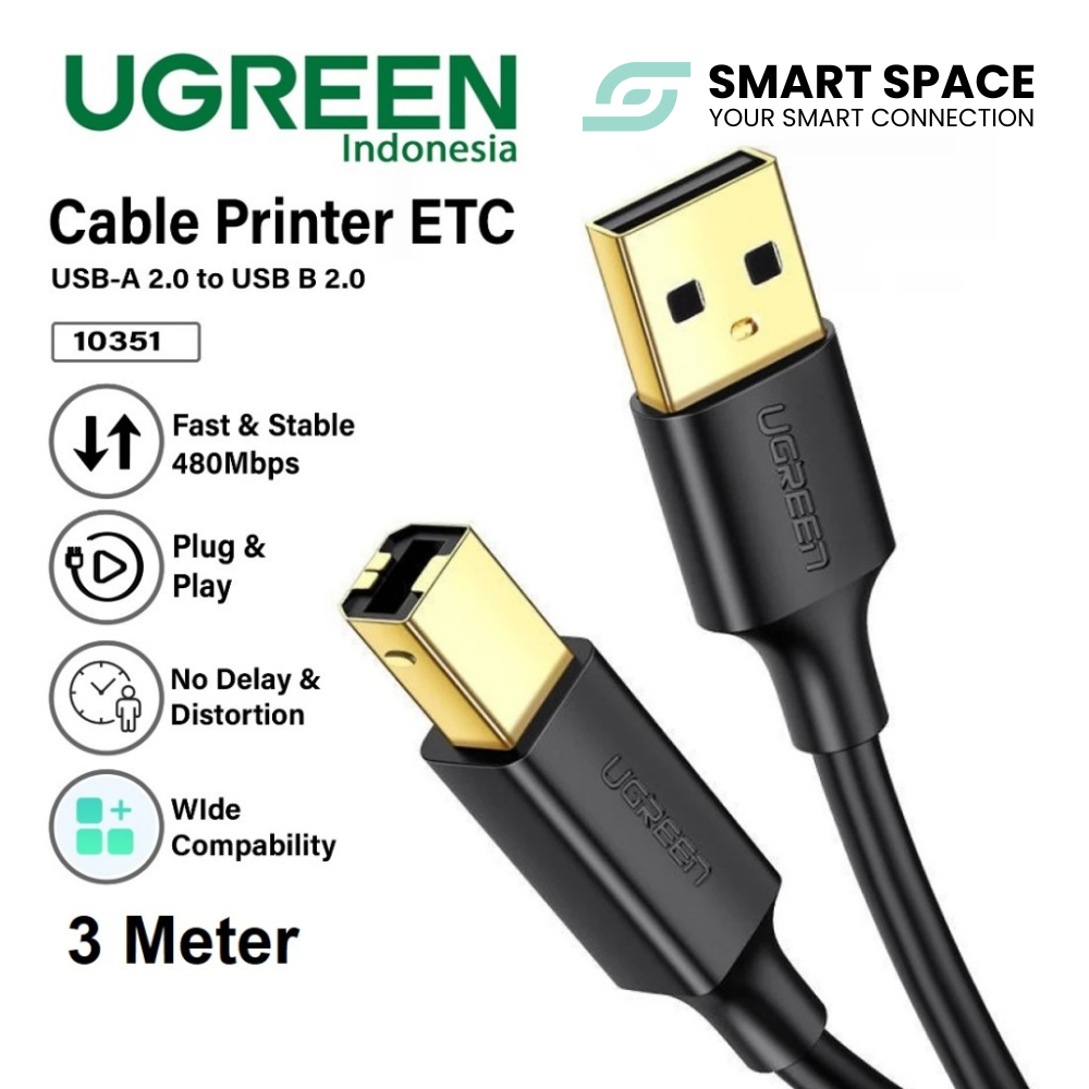 Ugreen 10351 Kabel Printer / Scanner Usb 2.0 Male to Usb Type B Male - Kabel Printer Ugreen 20847 Or