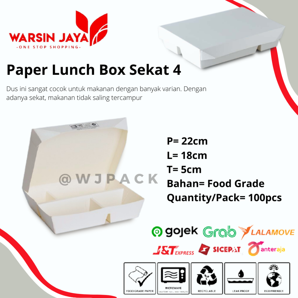 PAPER LUNCH BOX SEKAT 4 PUTIH