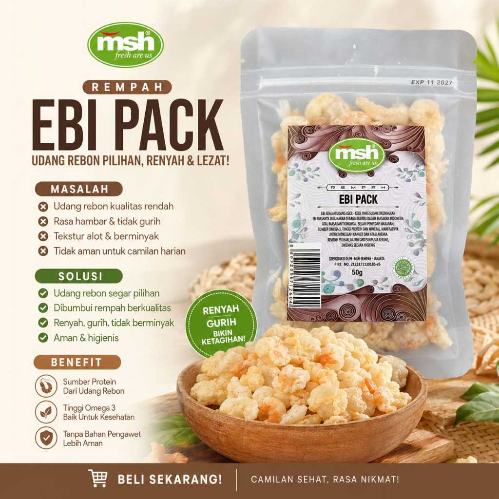 Ebi Pack 50gr , Ebi Kering Asli , Ebi Kering Murni , Ebi Kering Bersih , Ebi Kering Premium