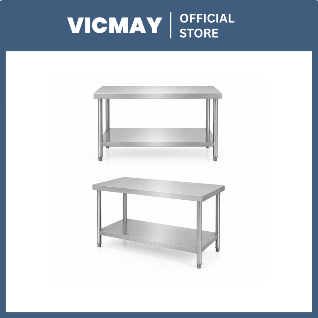 (Meja Stainless) Vicmay Work Bench Stainless 201 ketebalan 0,8mm, Meja Dapur Serbaguna