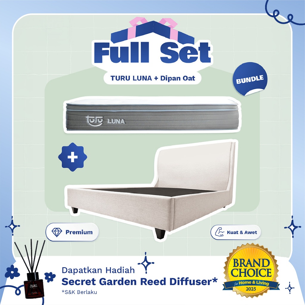 Set Bundle Pocket Spring Bed TURU LUNA + Dipan PEANUT / OAT TURU - FULL SET TERMURAH