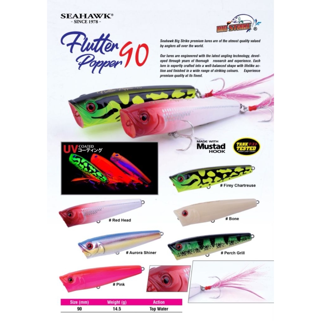 SEAHAWK Umpan Popper Flutter POP 90 - Mustad Hook