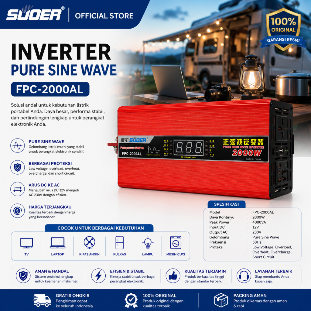 SUOER INVERTER FPC 2000 WATT PURE SINE WAVE