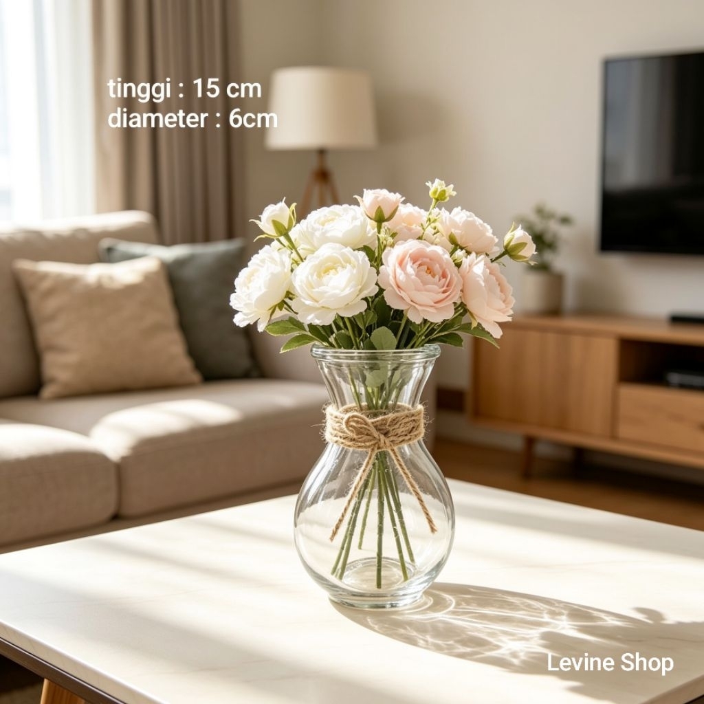Vas Kaca Peer DMJ 17 / Vas Bunga Kaca Transparan / Flower Vase Minimalis / Dekorasi Meja Ruang Tamu/