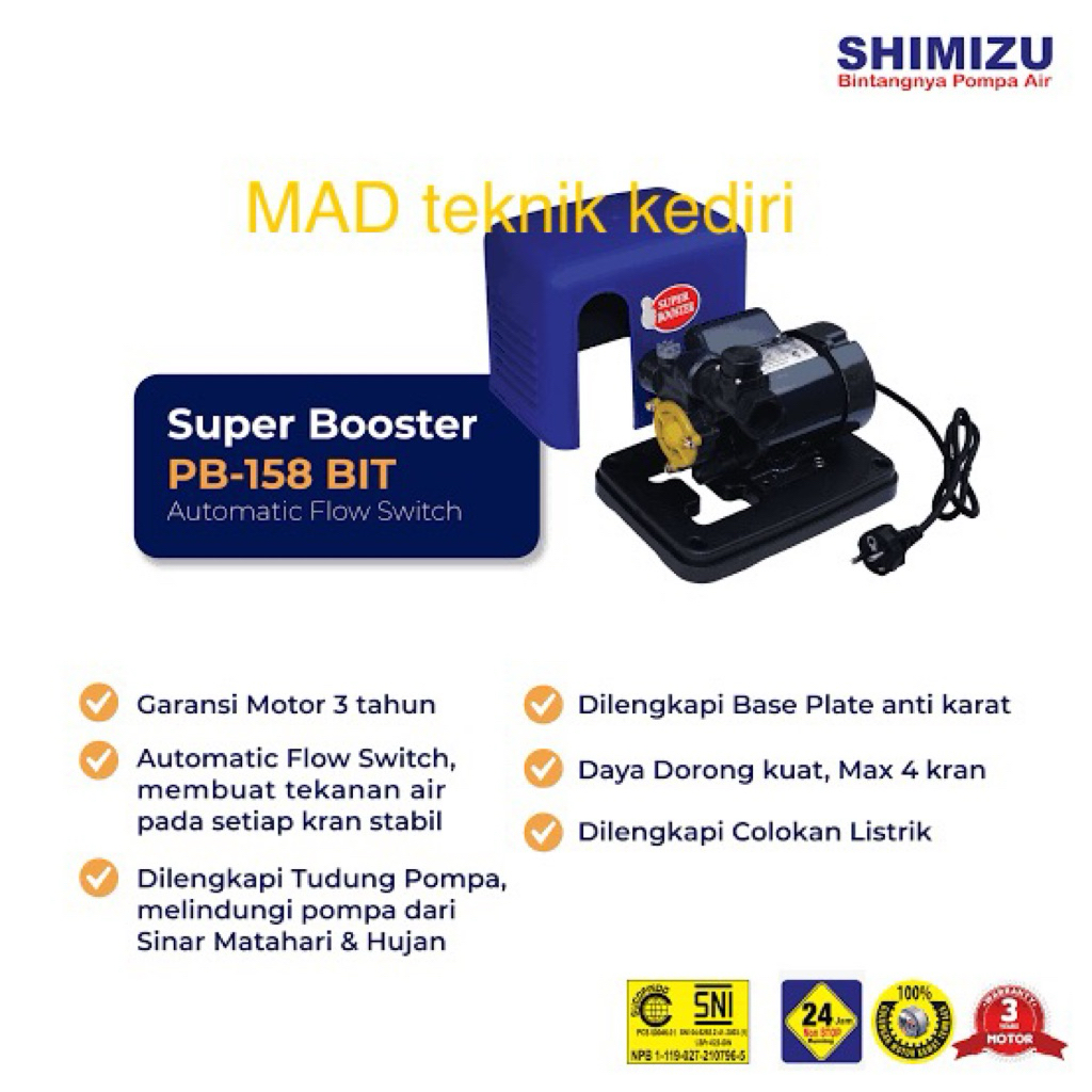 Pompa booster pendorong Shimizu PB-158 BIT pendorong shower