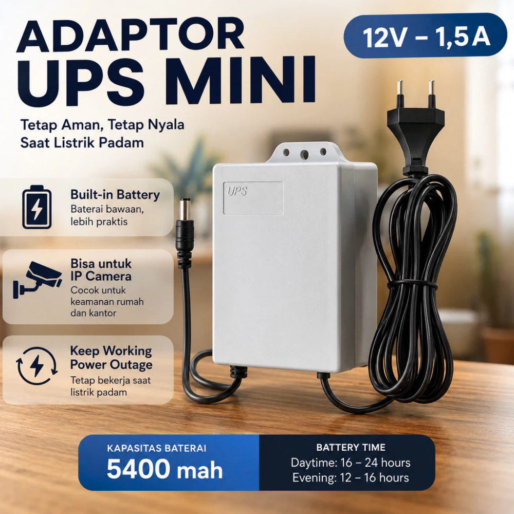 Mini UPS Adaptor 12V 1.5A 5400mAh Backup Router WiFi Modem CCTV Online UPS Anti Mati Listrik