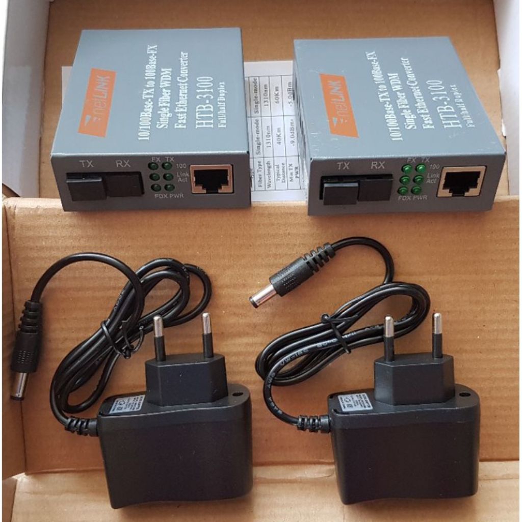 MEDIA CONVERTER NETLINK A+B HTB-3100 FIBER OPTICAL BEKAS NORMAL