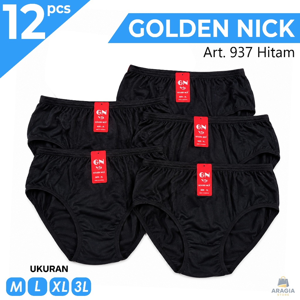 ( 1 lusin ) CD Golden Nick 937 HITAM • Celana Dalam Golden Nick Khusus HITAM Aragia