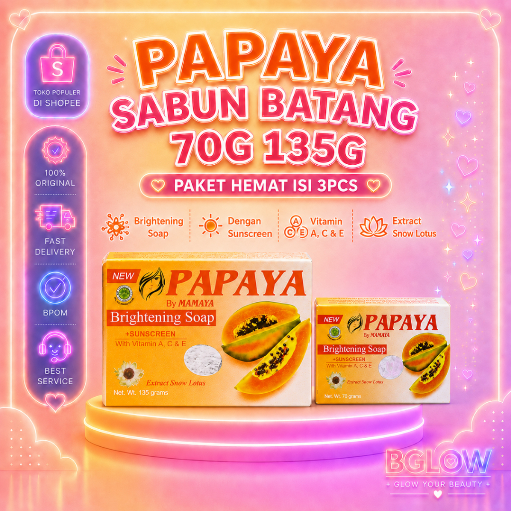 [ PAKET 3PCS ] PAPAYA BY MAMAYA Brightening Soap Sabun Pepaya Pencerah Wajah dan Badan 70gr 135gr Vi