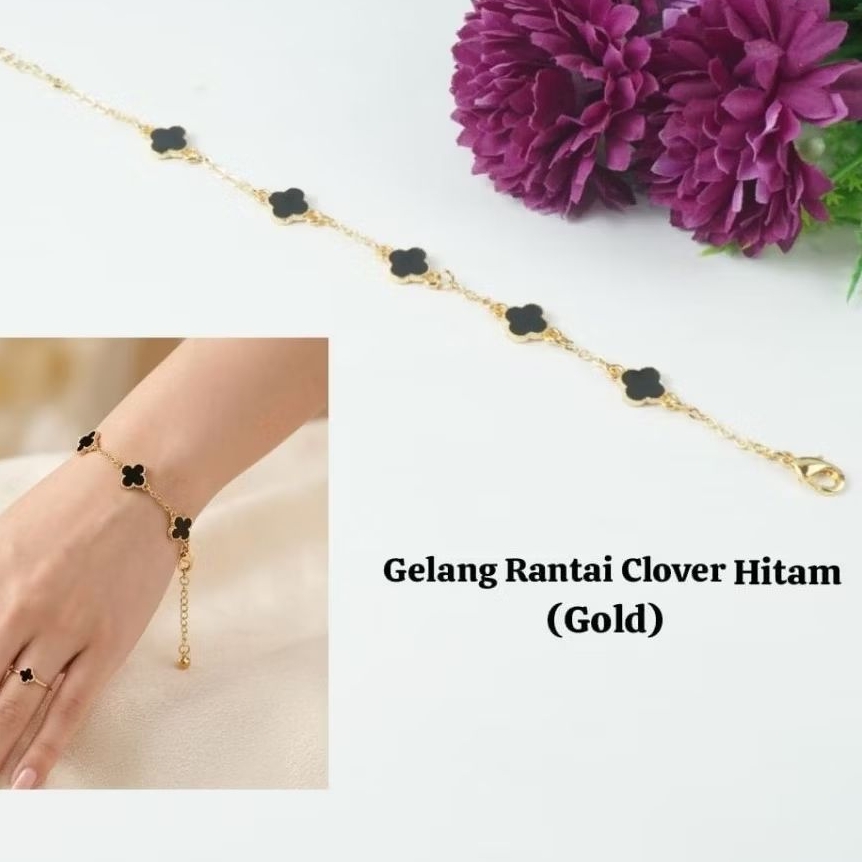 gelang rantai clover hitam