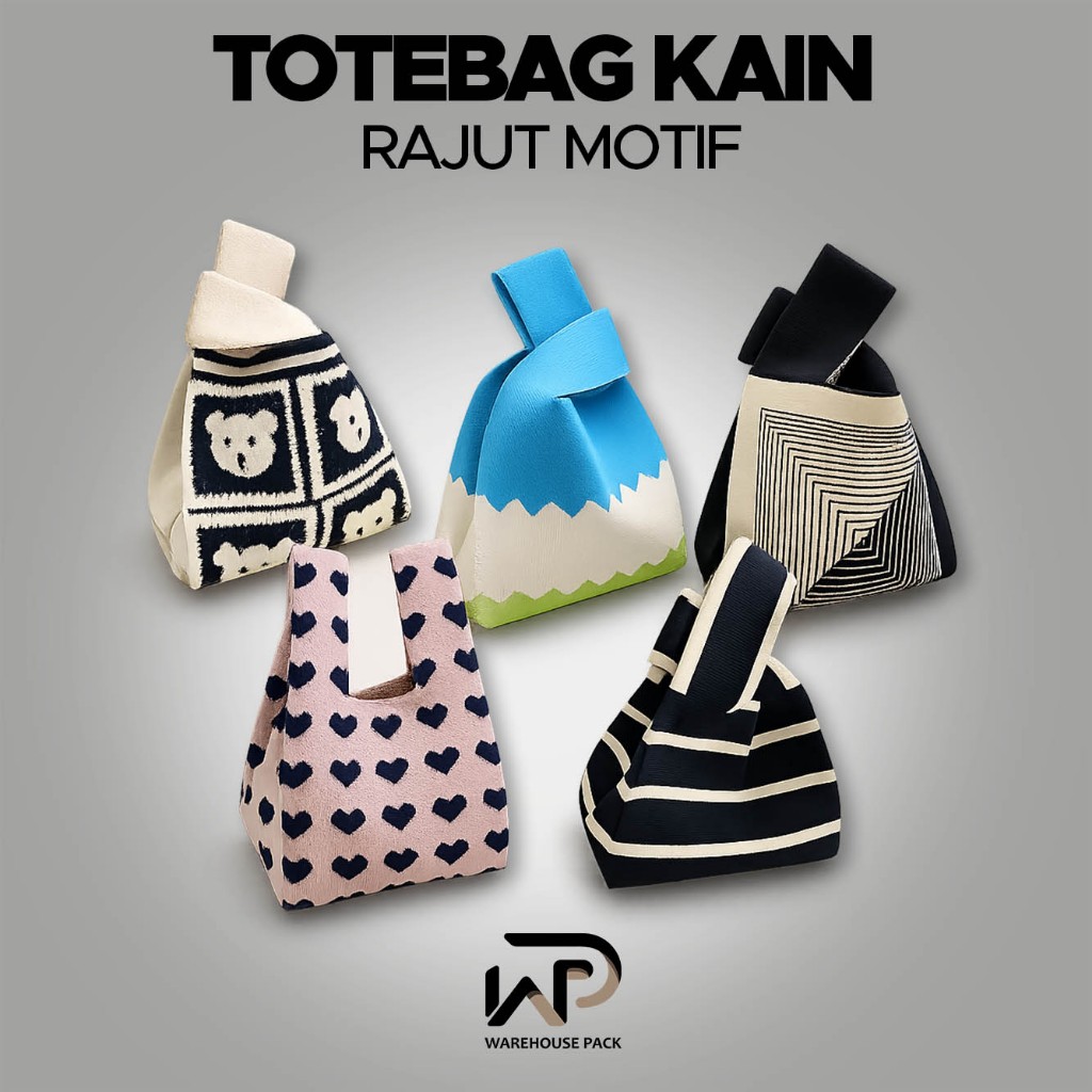 Totebag Kain Rajut | Knot Bag Rajut Knitted | Tas Rajut Estetik | Tas Bekal Multifungsi