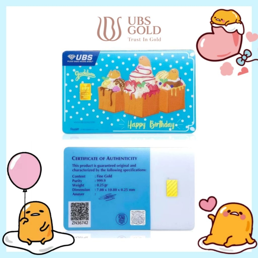 Logam Mulia UBS 0.25 gram Gudetama Happy Birthday
