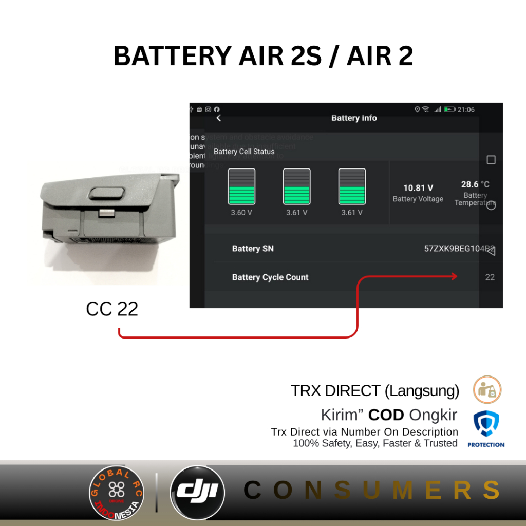 CC 22 Battery Dji Air 2s Mavic Air 2 Baterai Mavic Air 2 2s Bekas Second Original