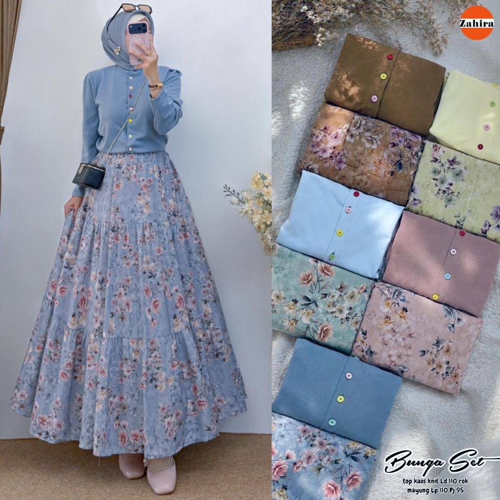 Flower Set Rok Setelan Wanita Kekinian by Fatiha