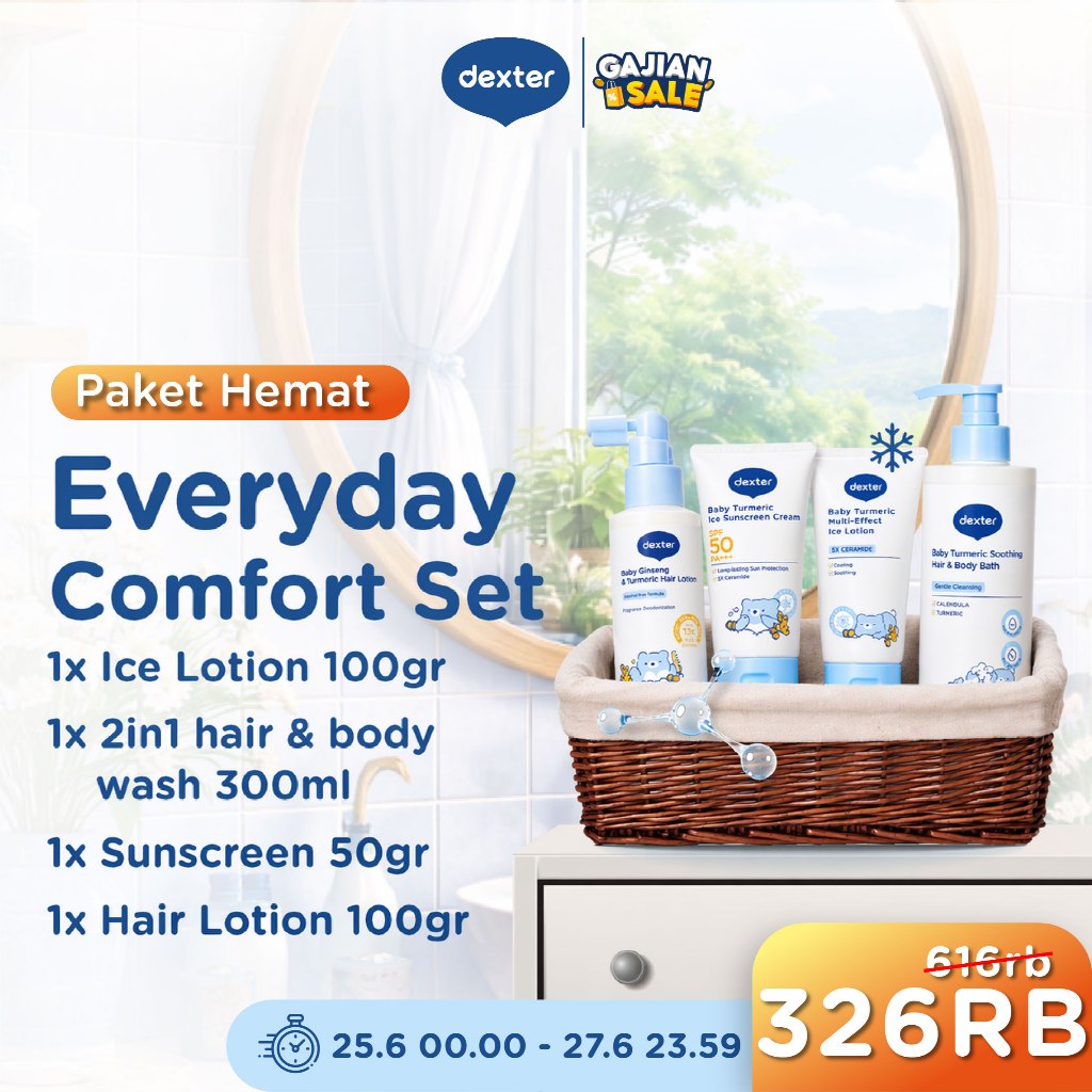 DEXTER Baby [4 PCS] Everyday Comfort Set Bundle Ice lotion 100gr & Ice Sunscreen Cream 50gr & Hair B