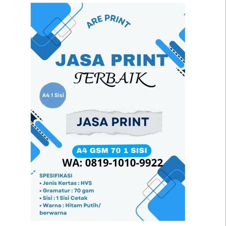 Jasa Print A4 HVS 70 gsm 1 Sisi Hitam Putih Bolak Balik / Berwarna Cetak Dokumen Murah - ARE PRINT