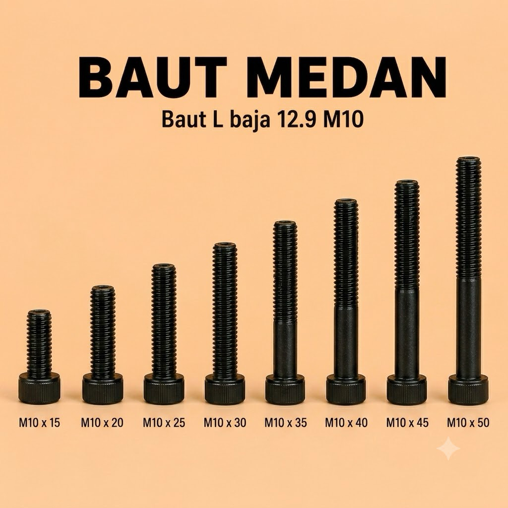 Baut L baja 12.9 ukuran M10 panjang 15mm-50mm