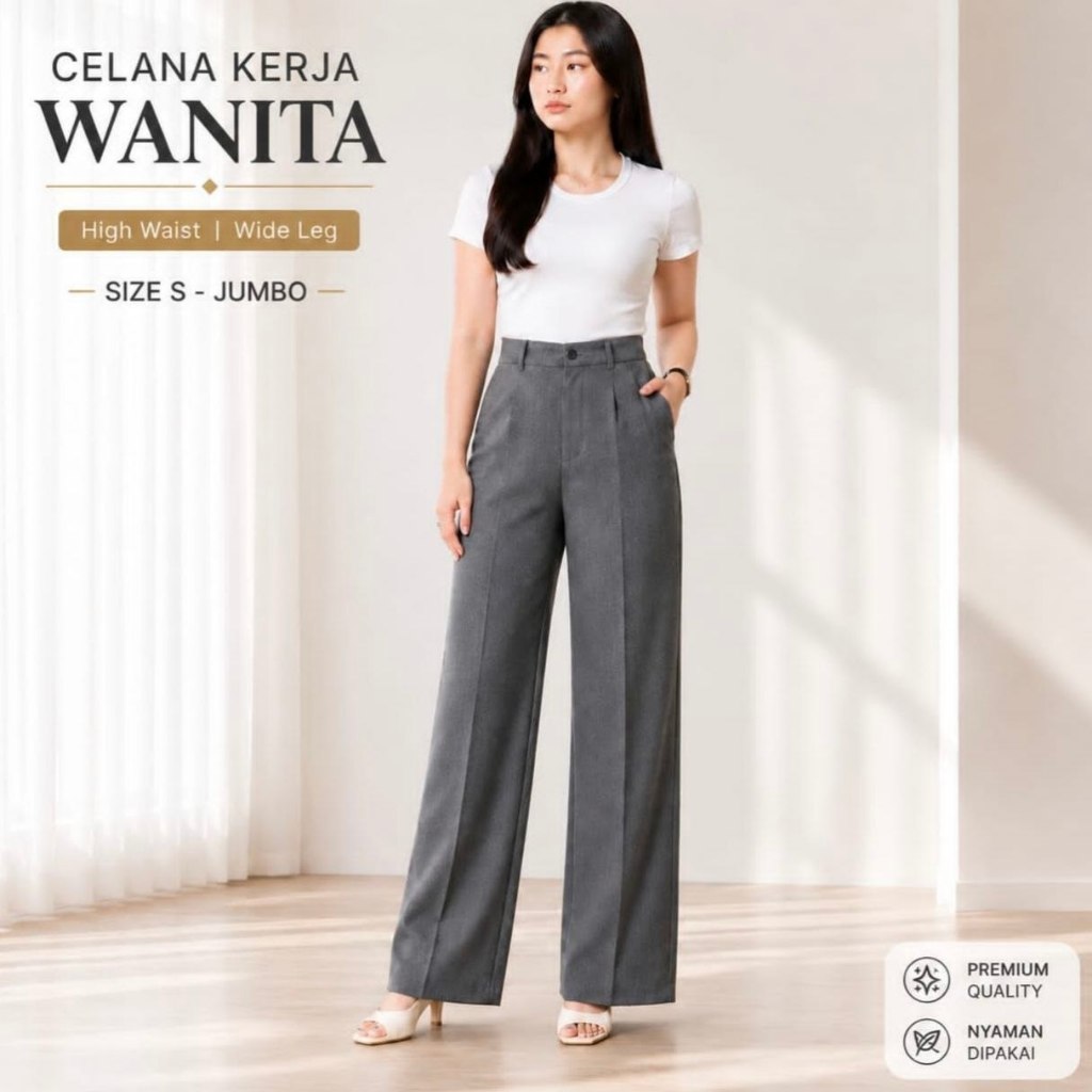 Viona Pants-Celana Panjang Kulot Wanita High Waist Loose Kerja Kantor