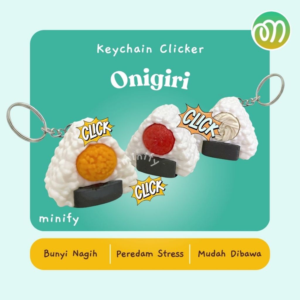 Keychain Fidget Clicker - Onigiri  | Gantungan Kunci Nasi Kepal Jepang Nori Tuna Salmon Tobiko Pered