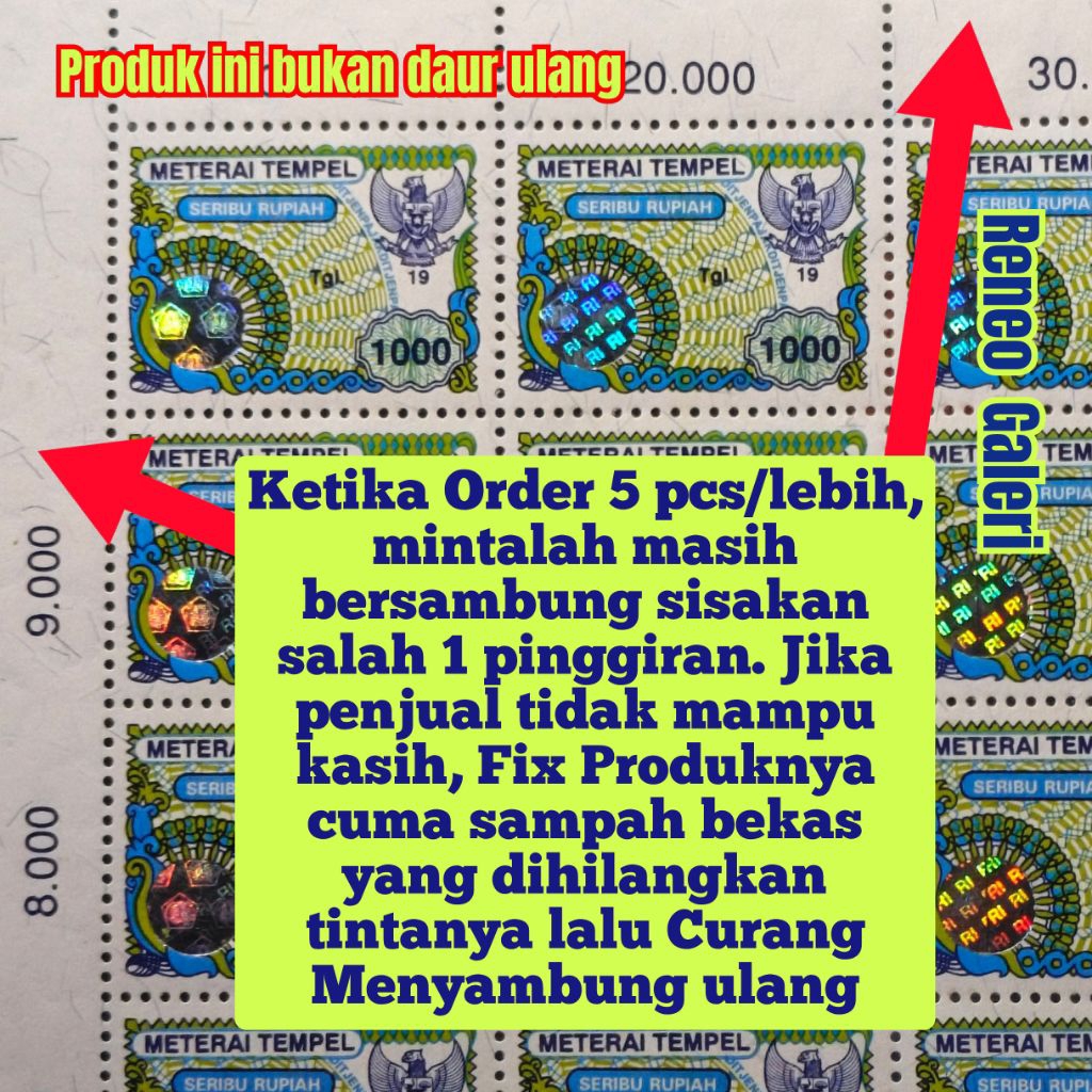 Tidak menipu kondisi, Materai 1000 Rupiah Tahun 1996 1997 1998 1999 asli original Matrai biru lama m