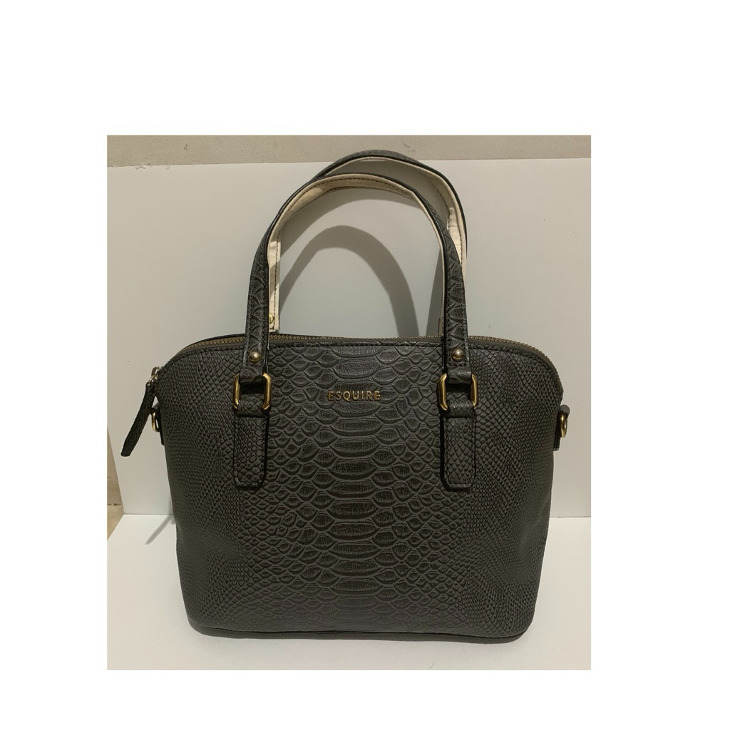 Authentic Esquire Leather Sling Top Handle Bag Croco Style Grey  23 x12 x20 cm