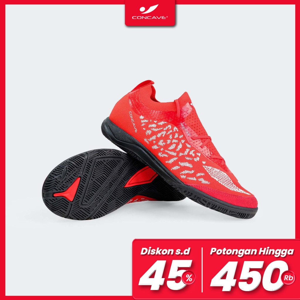 Concave Sepatu Futsal - Volt Red / White - Sepatu Futsal Original Terbaru 100%