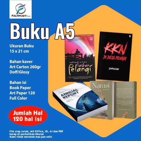 Cetak Buku Custom A5 Print Novel Jurnal Notebook Katalog Satuan Grosir