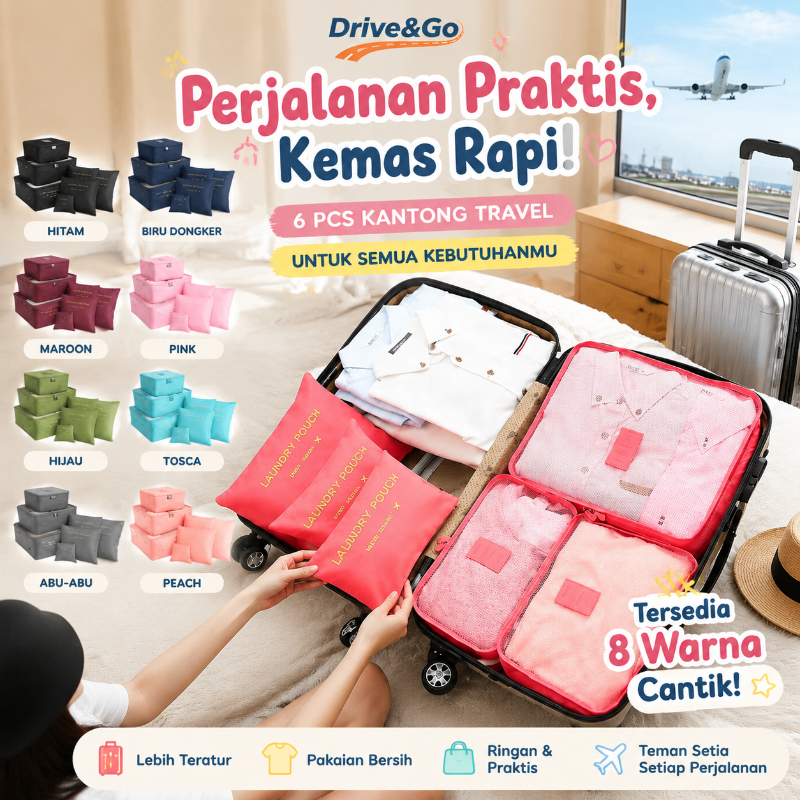 Tas Travel Organizer 6 in 1 Storage Bag Praktis Organizer Pouch Set Tas Koper Polos Tas Penyimpanan