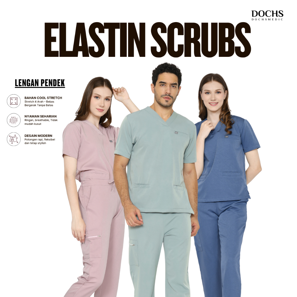 ELASTIN Scrubs / Baju OK / Baju Jaga Lengan Pendek (The Prime Scrubs By DOCHS MEDIC)