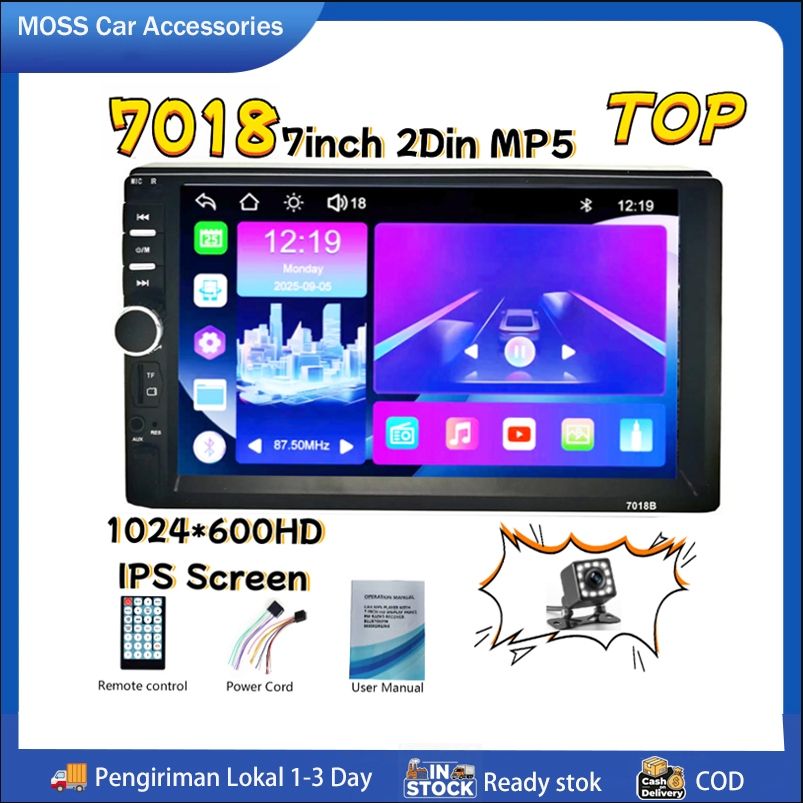 <Stok Tersedia>  Stok MOSS 7018B Radio Mobil 2 Din Layar  12V 7 Inci - Pemutar MP5 Mobil Layar Sentu
