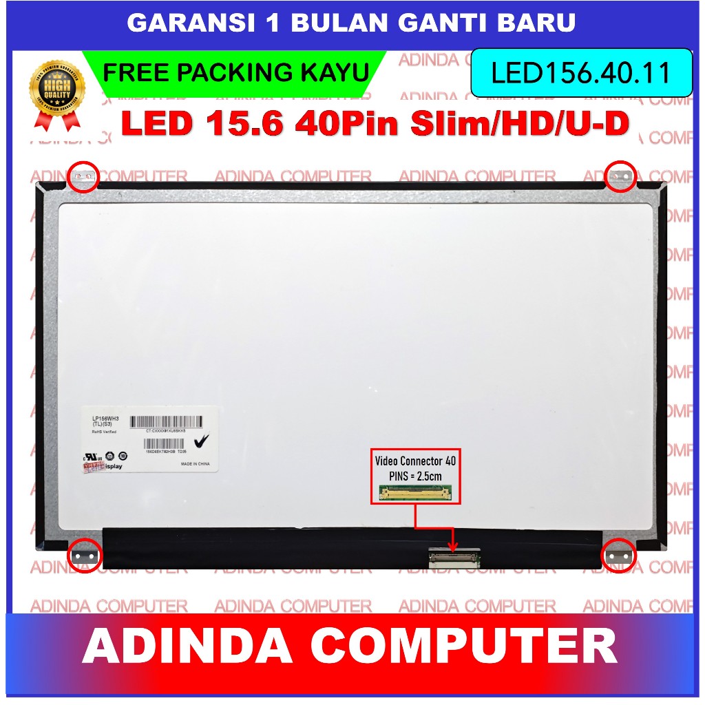 LCD LED Samsung 15.6 15 Inch 40 Pin 40pin Slim Tipis HD Kuping Baut Bracket Atas Bawah