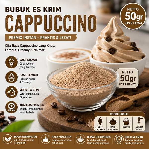 Bubuk Es Krim Cappuccino 50Gr Serbuk Ice Cream Cappuccino 50Gr Eskrim Kiloan Bahan Instan Premix Sof