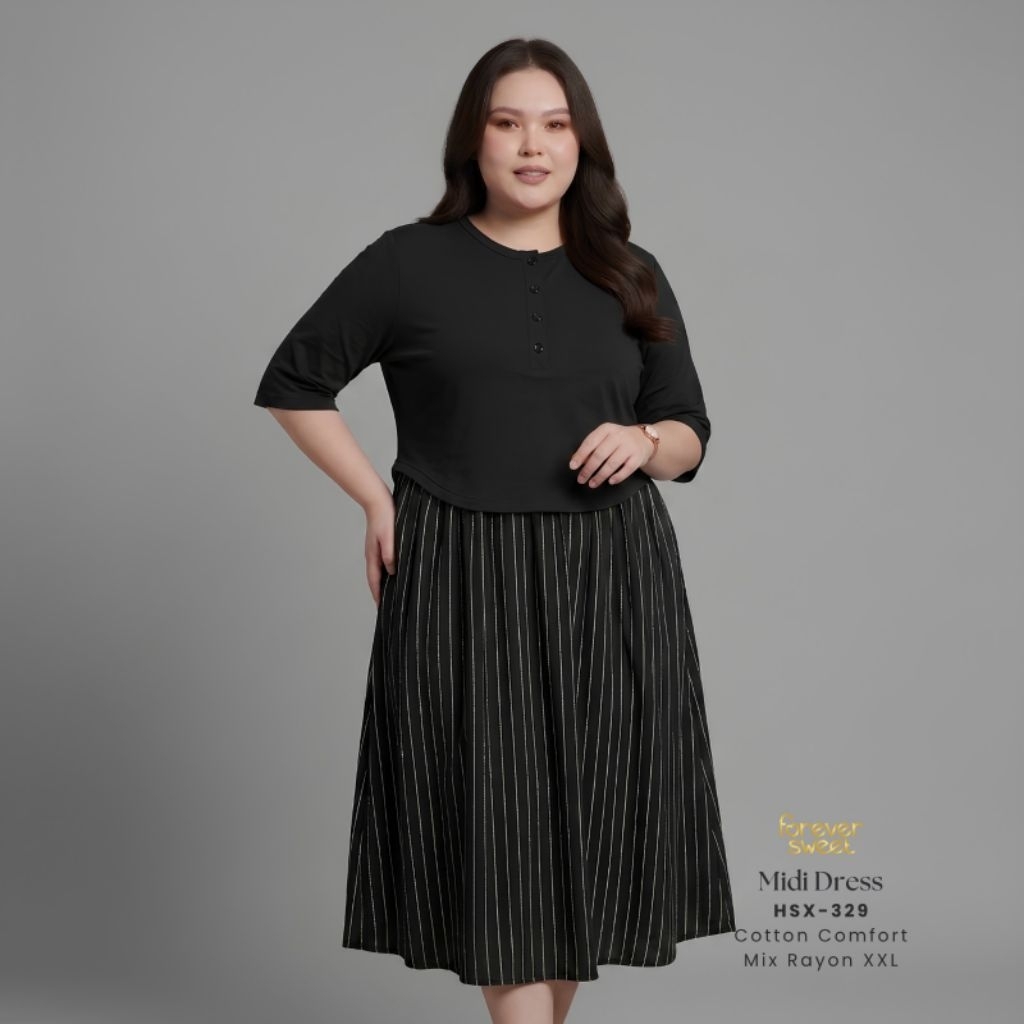 Daster Midi JUMBO XXL - Tangan 7/8 Rempel  Kombinasi Rayon |Forever Sweet 329