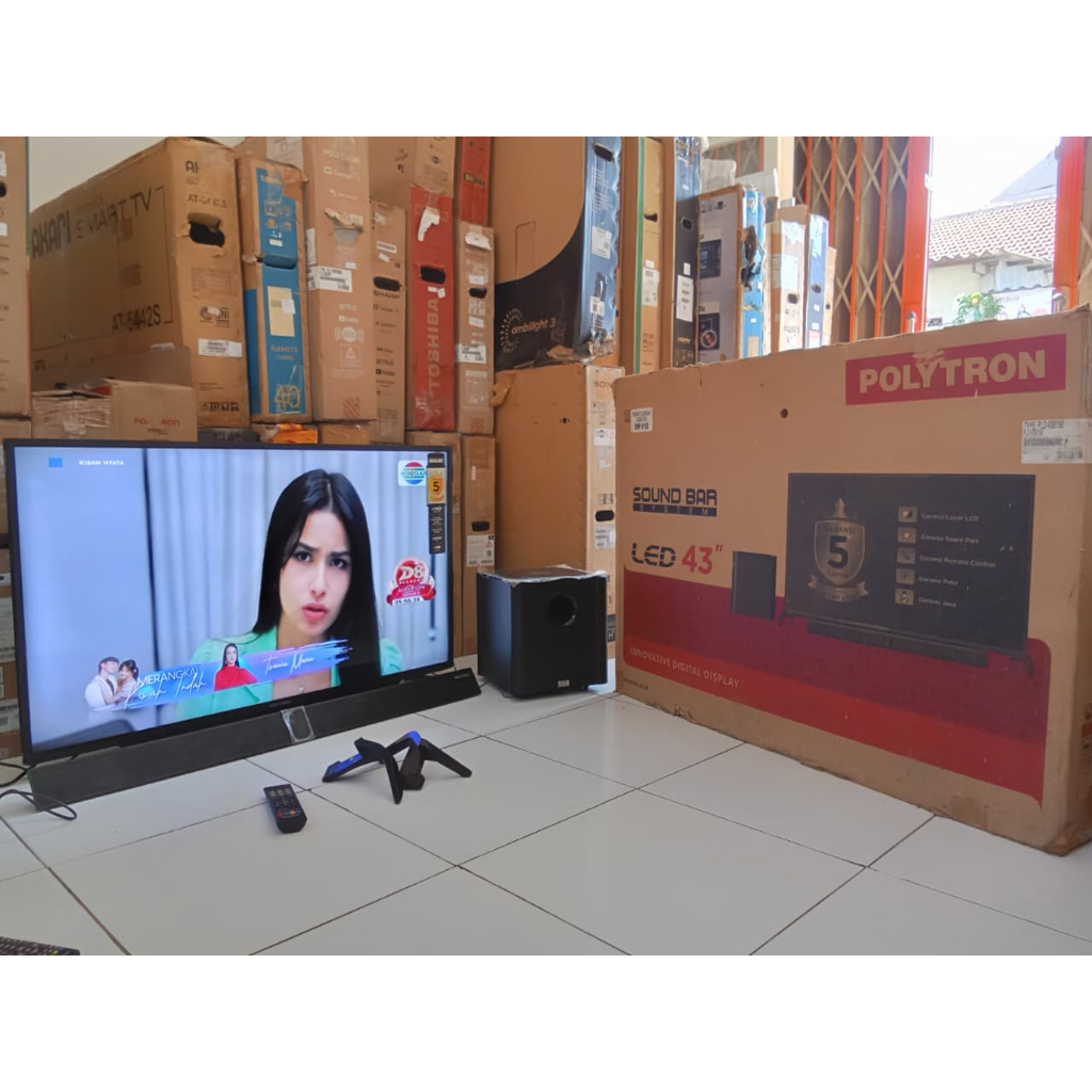 JUAL MURAH TV LED POLYTRON ANALOG 43 INC SOUNDBAR KONDISI BEKAS MASIH SEGEL (068)