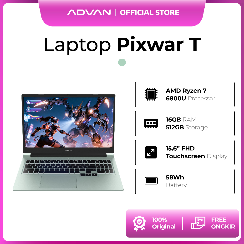 [FREE STAND LAPTOP] ADVAN Laptop Gaming Pixwar Touchscreen | Ryzen 7 8745HS / 6800H | 16GB/512GB | D