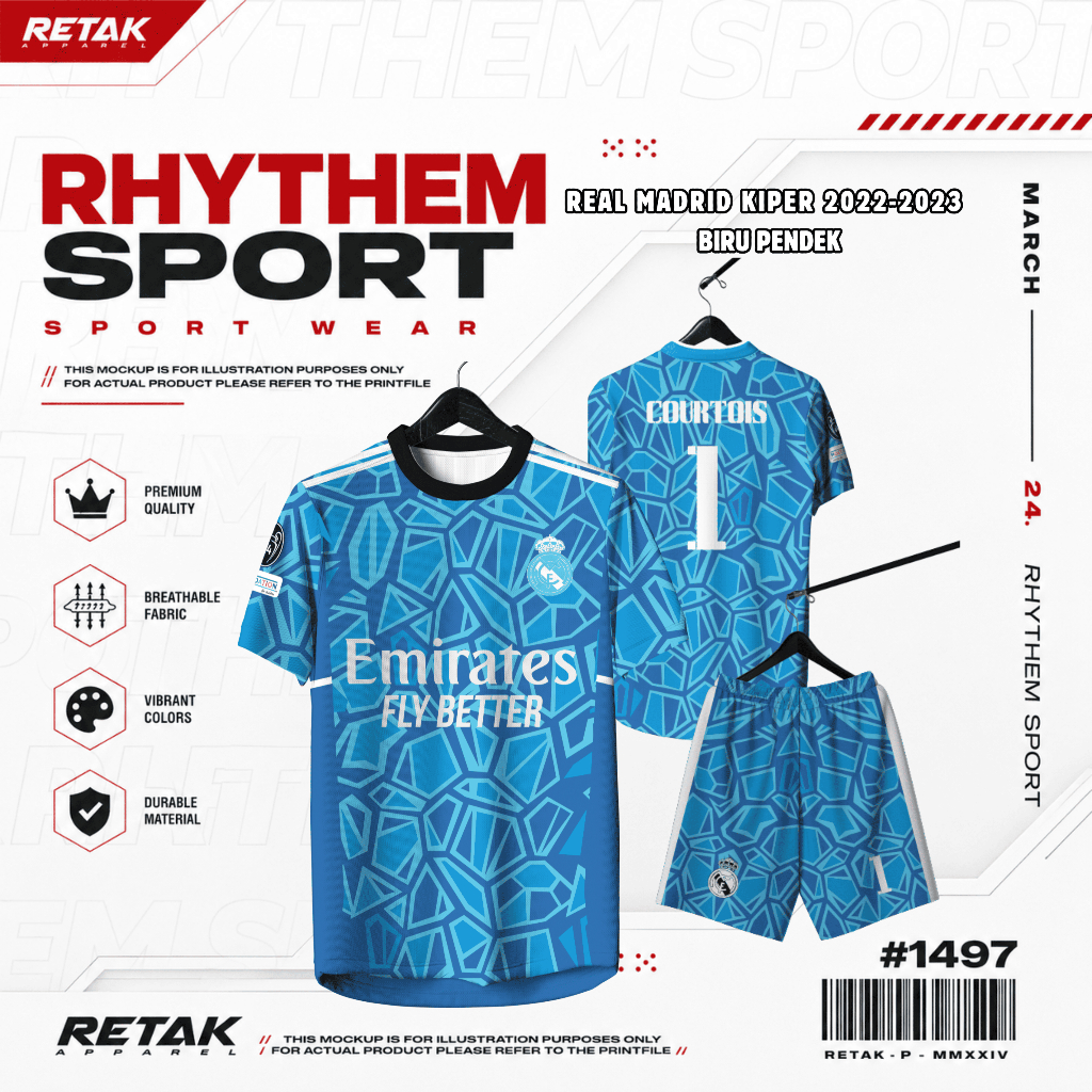 JERSEY REAL MARDID KIPER 22-23 BIRU PENDEK FREE CUSTOM UNTUK ANAK DAN DEWASA