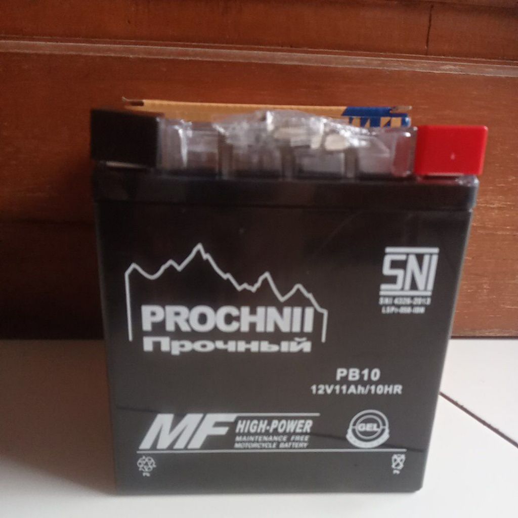 Aki gel Prochnii PB10 12V11ah untuk motor Vespa Spartan Excell Matic RE 350 Suzuki Thunder Binter Me