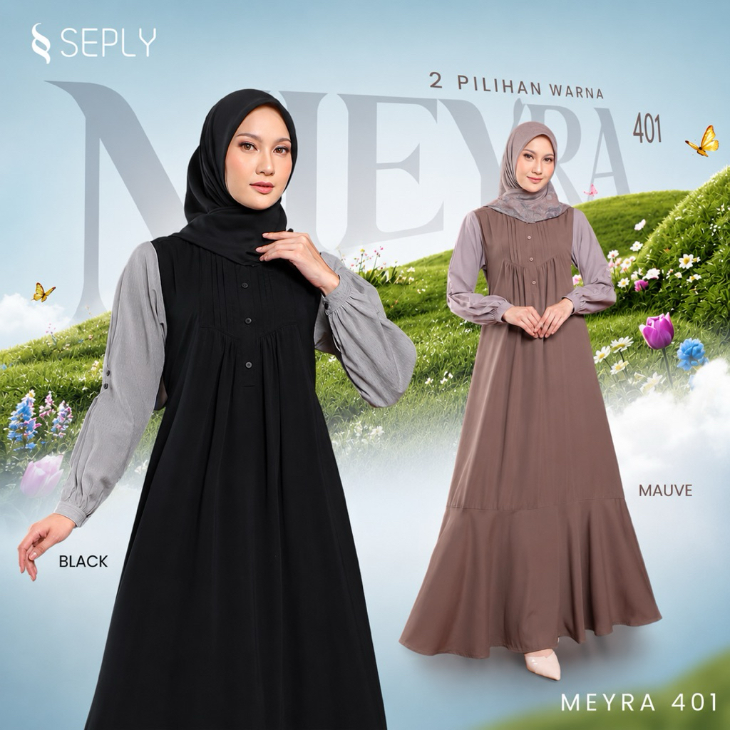 SEPLY GAMIS MEYRA 401 ( Mauve & Black ) Daily Dress Fashion Muslim Wanita