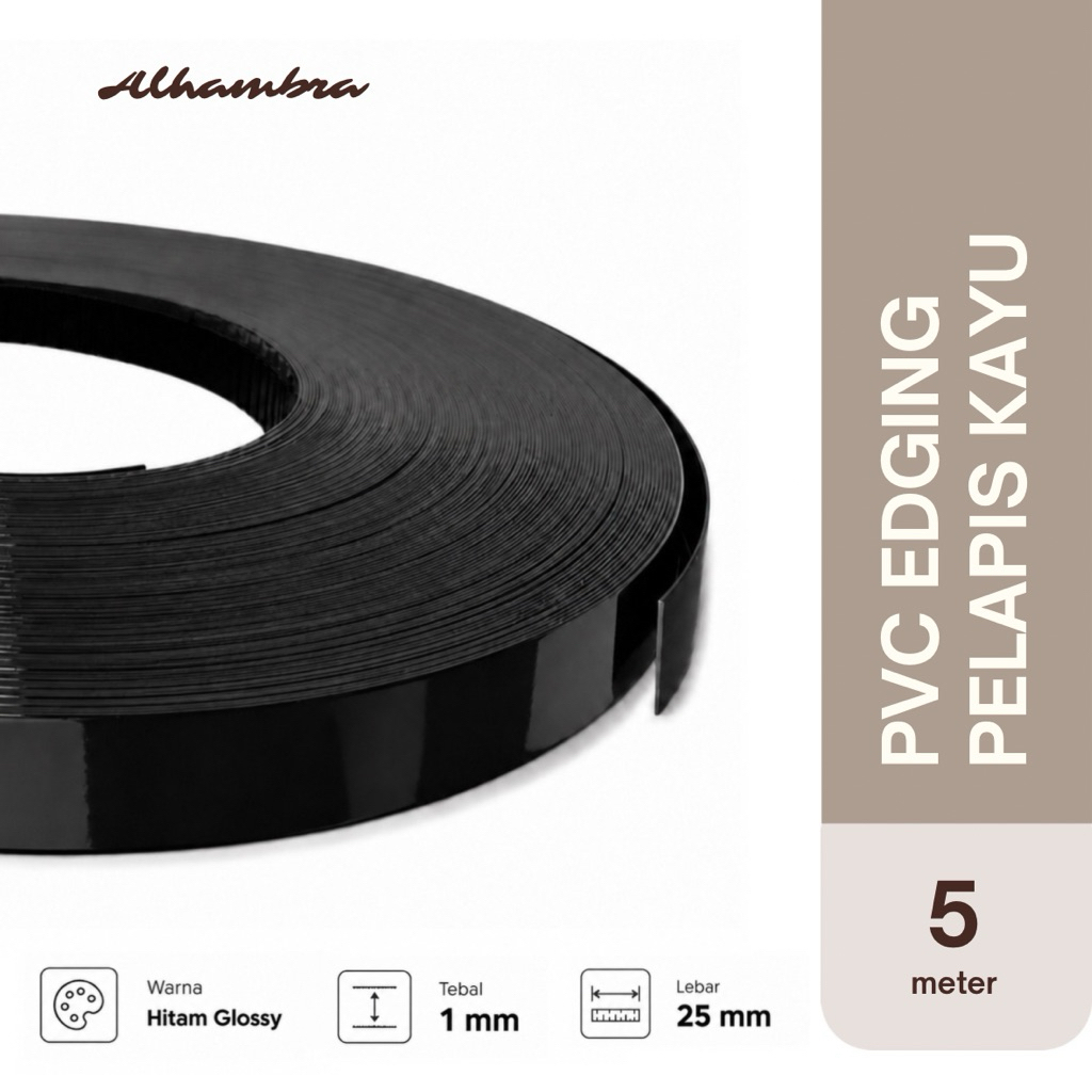 Vinyl Hitam Glossy , Vinil Edging Black Plimir PVC Roll 20 mm - 1 meter